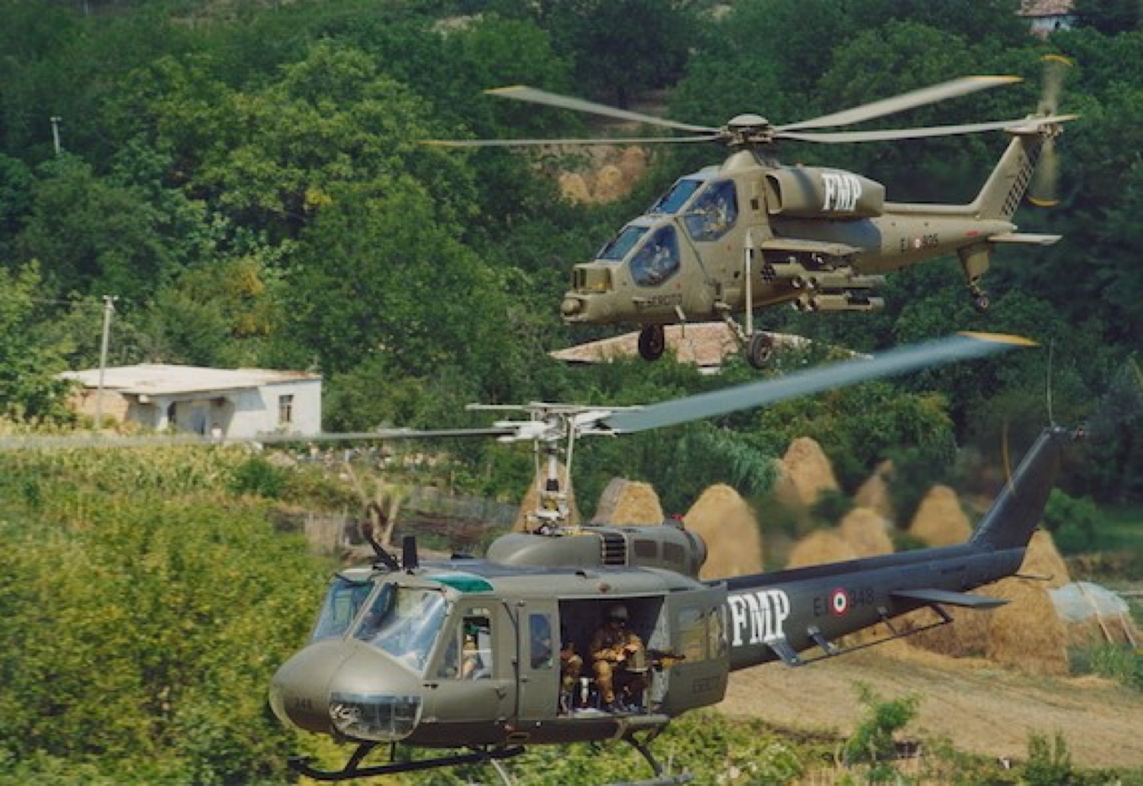Italian Multinational Protection Force helicopter on the ground in Albania, May 1997.