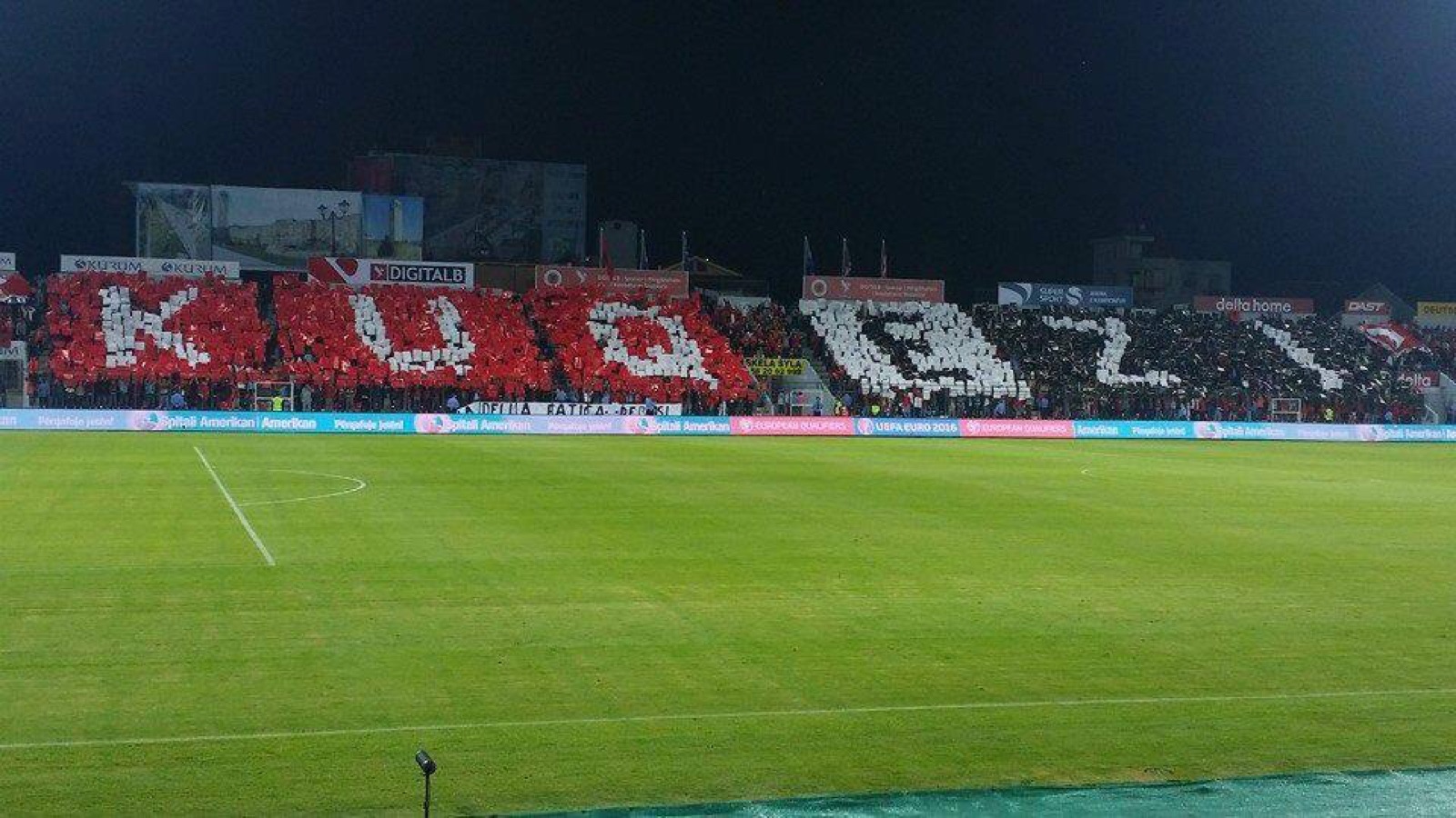 Tifozat Kuq e Zi choreography at Elbasan Arena — Albania v Denmark, October 2014.