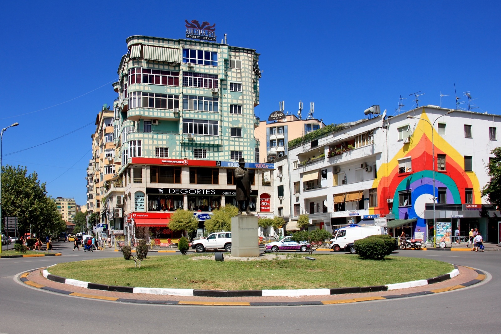 Sheshi Wilson (Wilson Square) in central Tirana, named for President Woodrow Wilson and home to his statue.