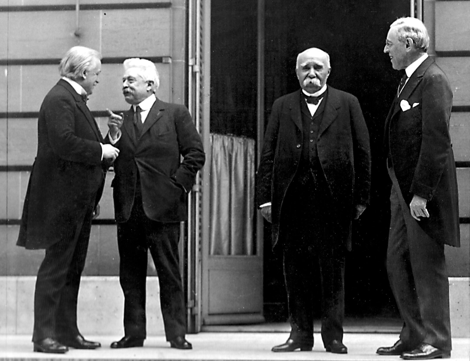 The Council of Four at the Paris Peace Conference, 27 May 1919: David Lloyd George, Vittorio Orlando, Georges Clemenceau, and Woodrow Wilson. Three weeks earlier, Wilson had blocked the proposed partition of Albania.