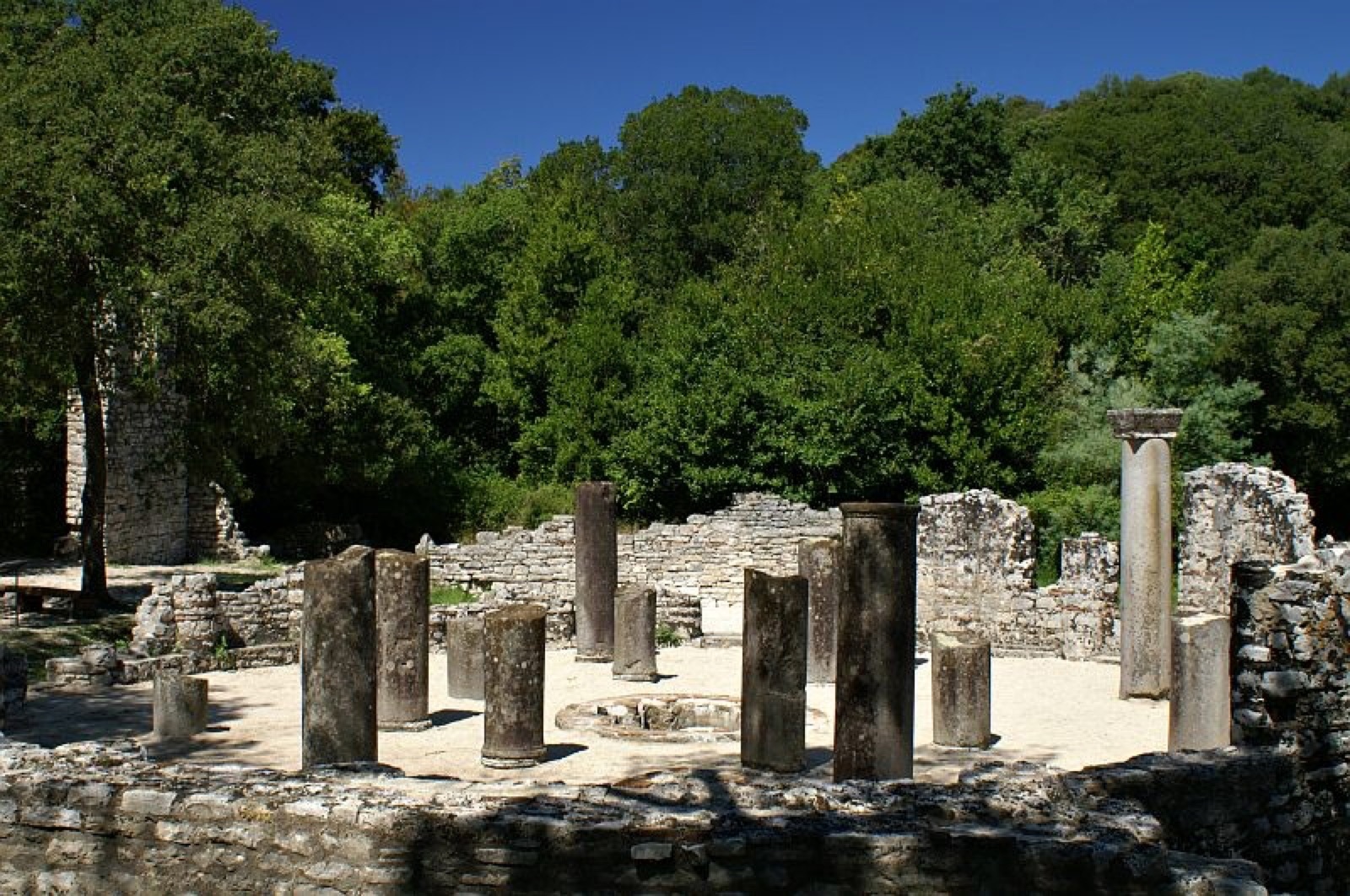 Remains of the 5th-century Baptistery at Butrint — a UNESCO World Heritage site on Albania's southern coast, one of the most extensive late-Roman complexes in the country.