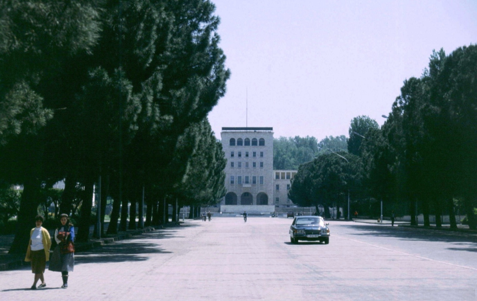 Tirana's main boulevard in 1991, the year mass demonstrations toppled Hoxha's statue and brought communist rule to an end.