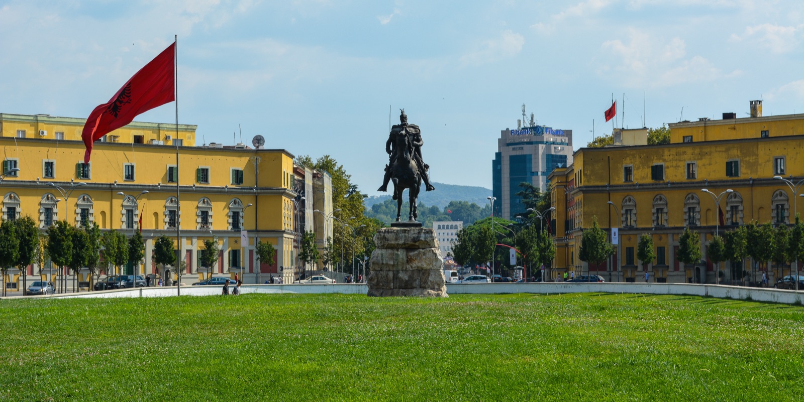 Skanderbeg Square in Tirana, 2016 — the central plaza fully reconstructed after a decade of post-communist redevelopment.