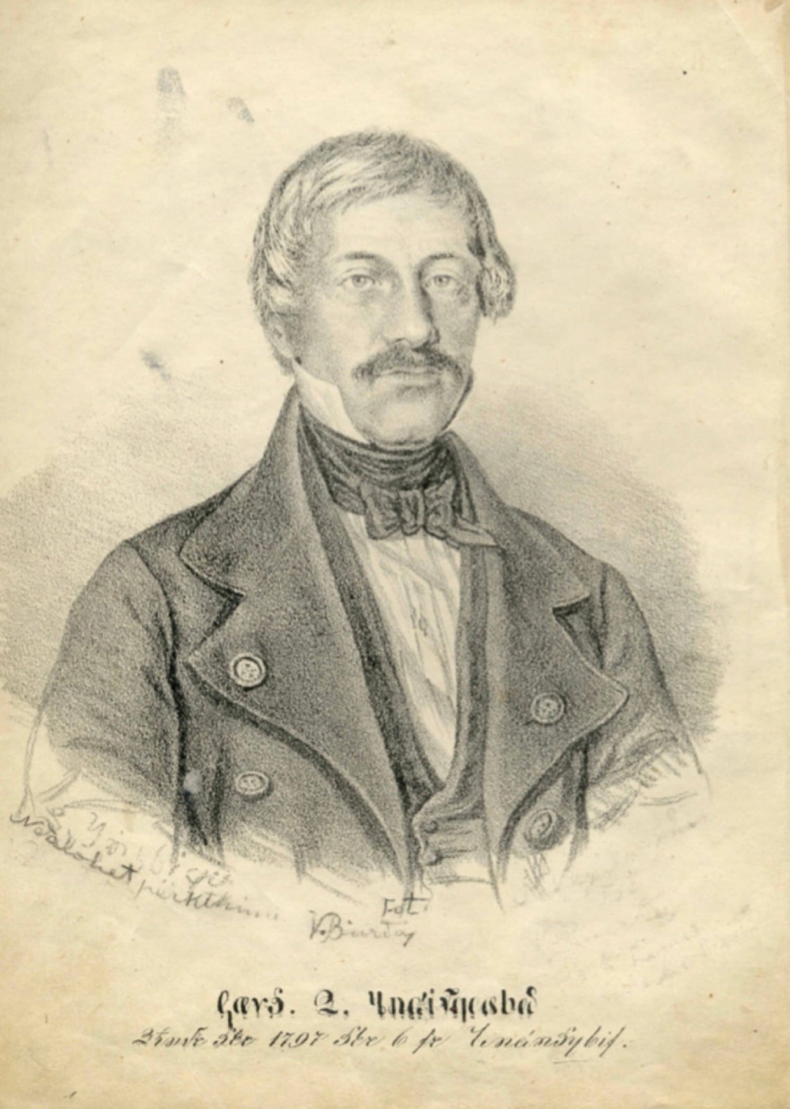 Portrait of Naum Veqilharxhi, the Korçë-region merchant who designed the Vithkuqi script in 1844.