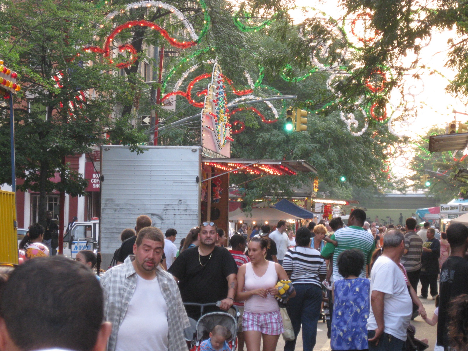 A 187th Street and Arthur Avenue street fair in Belmont — the strip's one closed-to-cars day, when Italian and Albanian vendors share the same blocks.