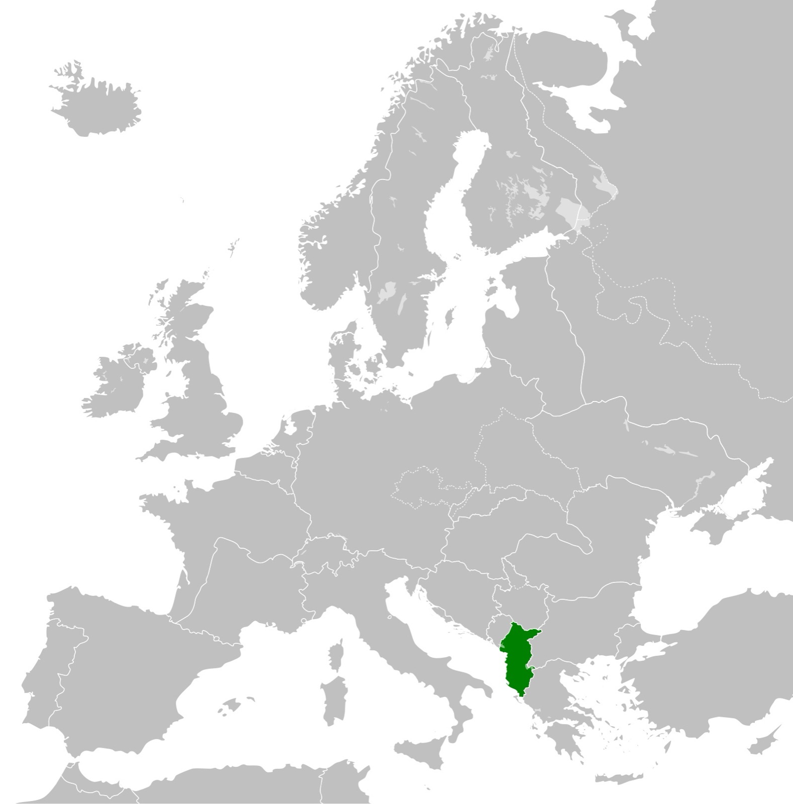 Albania within its 1942 borders, bordered by Yugoslavia, Greece, and the Adriatic.