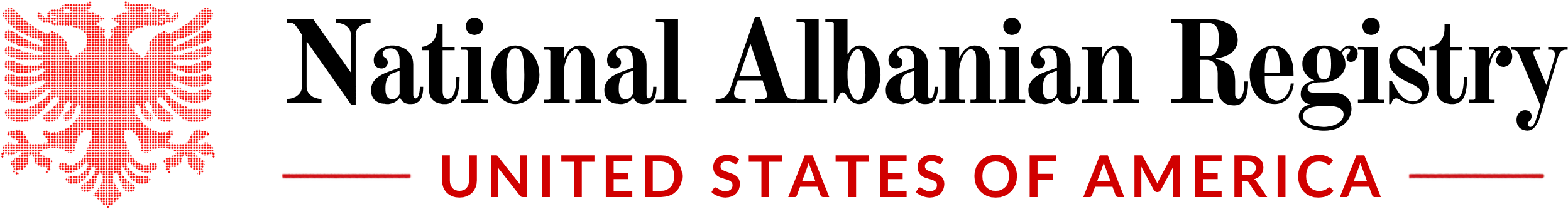 NAR primary lockup — red dot eagle, serif National Albanian Registry wordmark, and red UNITED STATES OF AMERICA subline