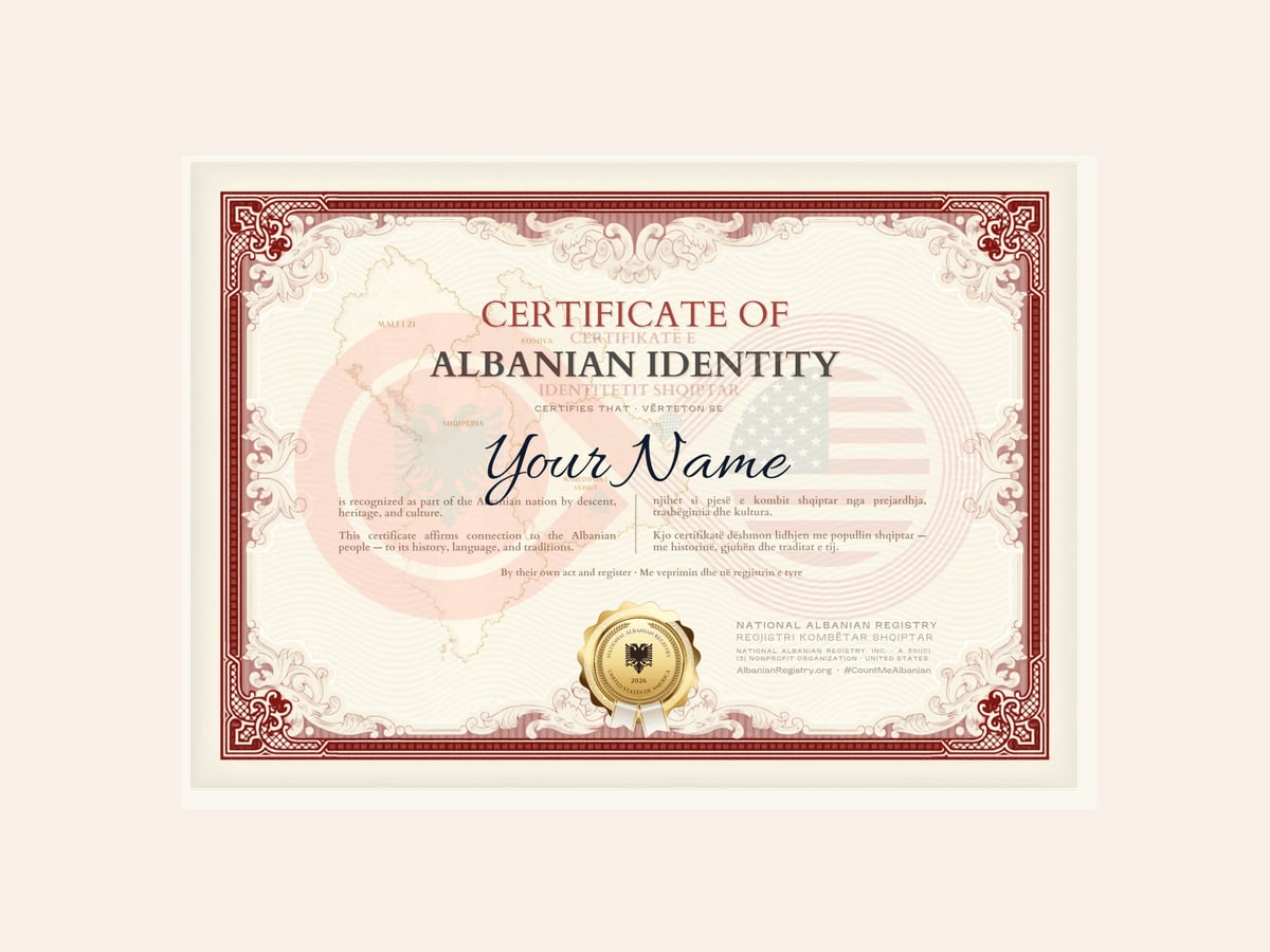 Museum print edition — Certificate of Albanian Identity preview